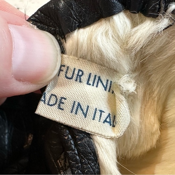 Vintage Black Leather Gloves with Rabbit Fur Lining‎ Made Italy - Picture 11 of 12